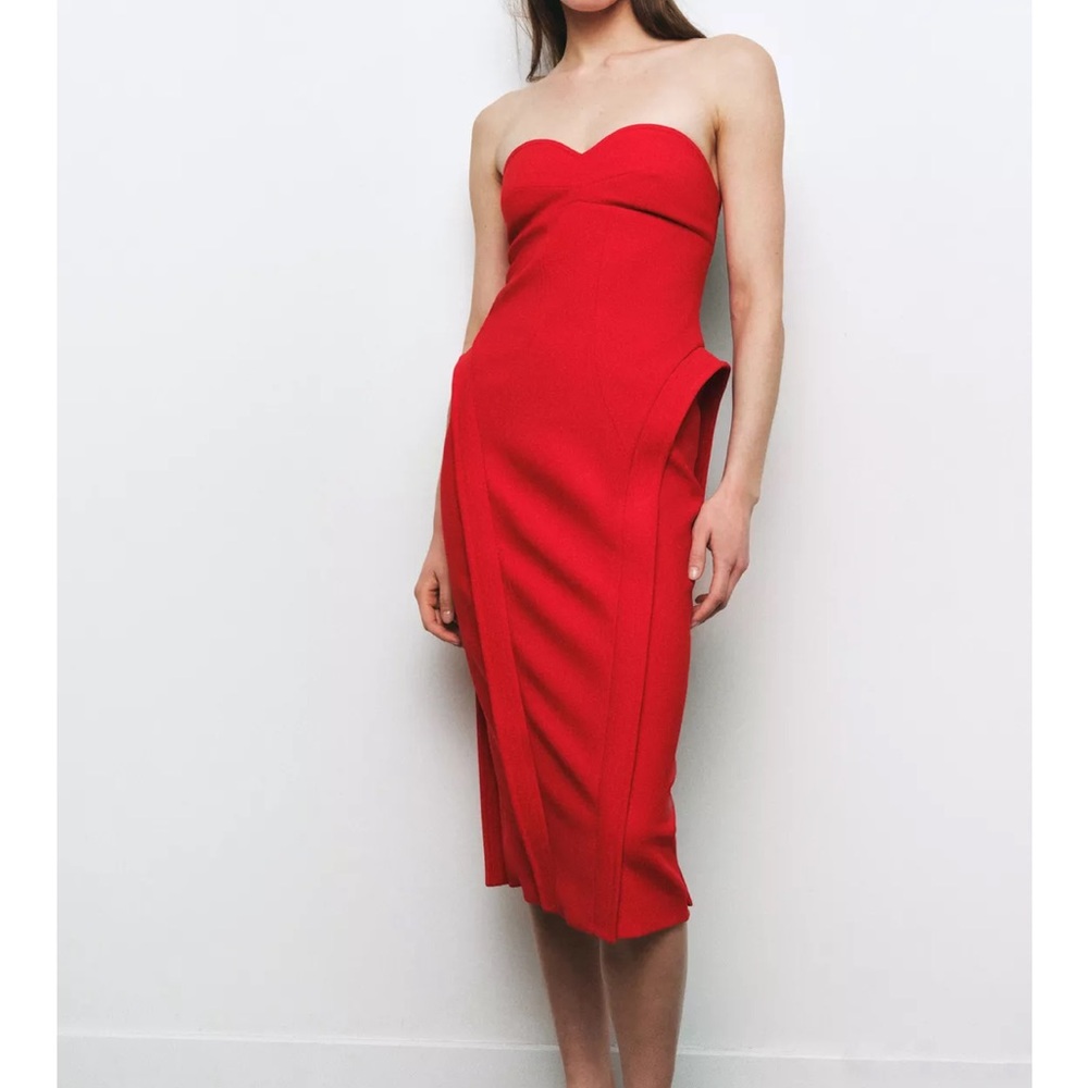 Zara Red Strapless Midi Dress